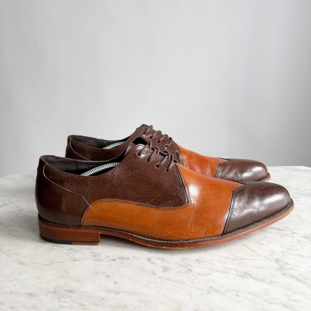 Stacy Adams‎ brown tan two tone leather oxford shoes men's size 11.5